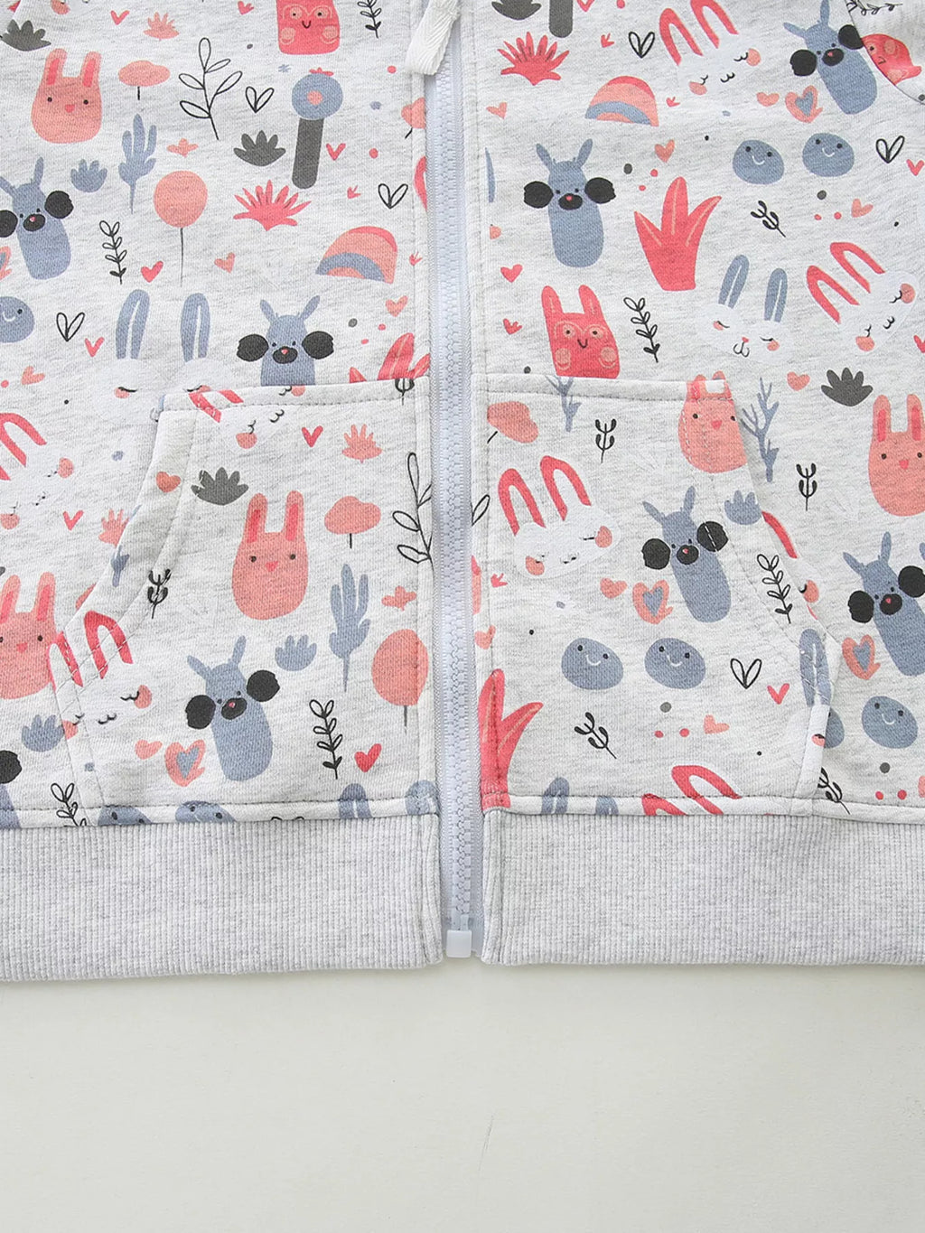 Children's Playful Cartoon Print Zip-Up Hoodie
