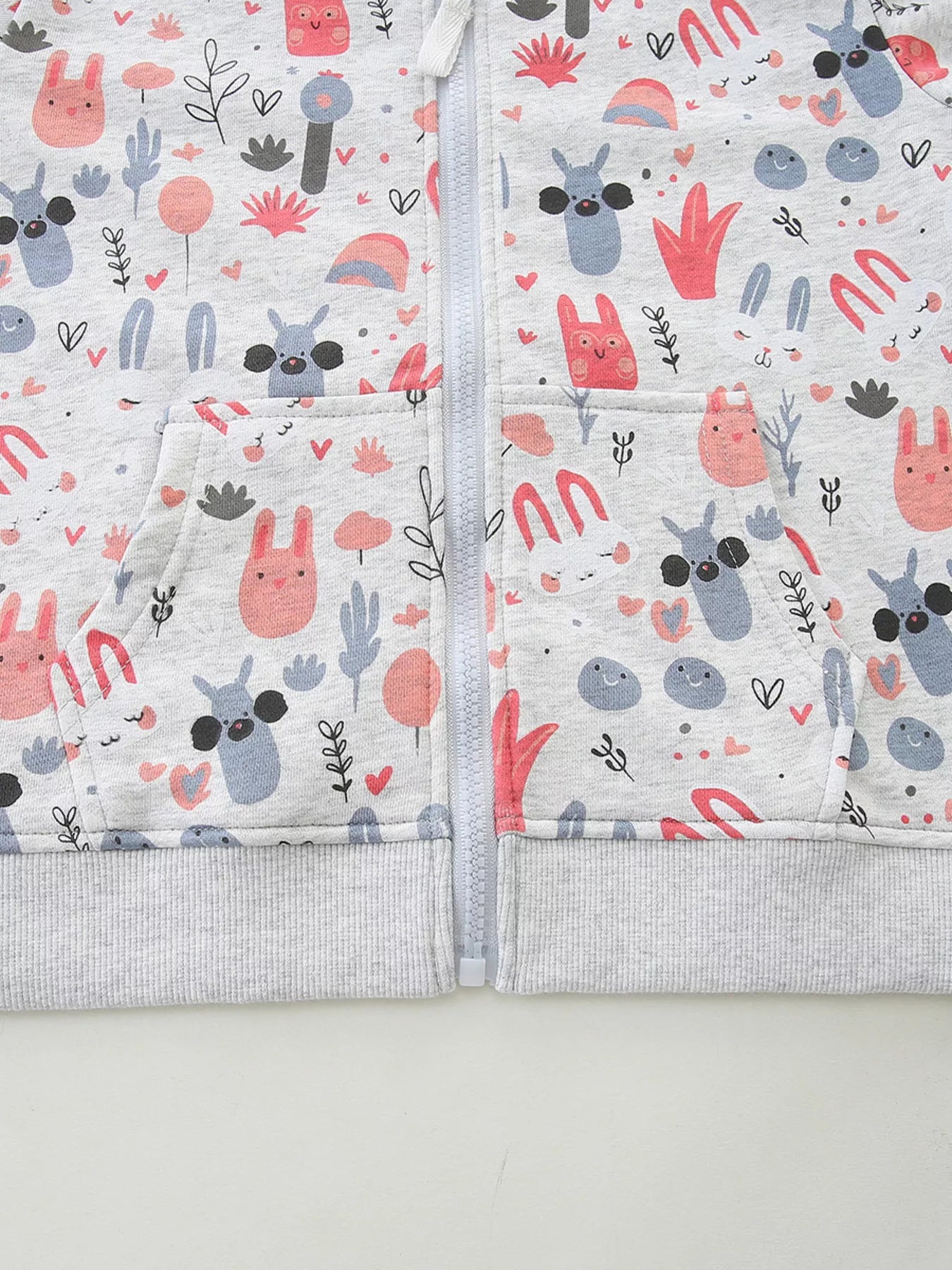 Children's Playful Cartoon Print Zip-Up Hoodie