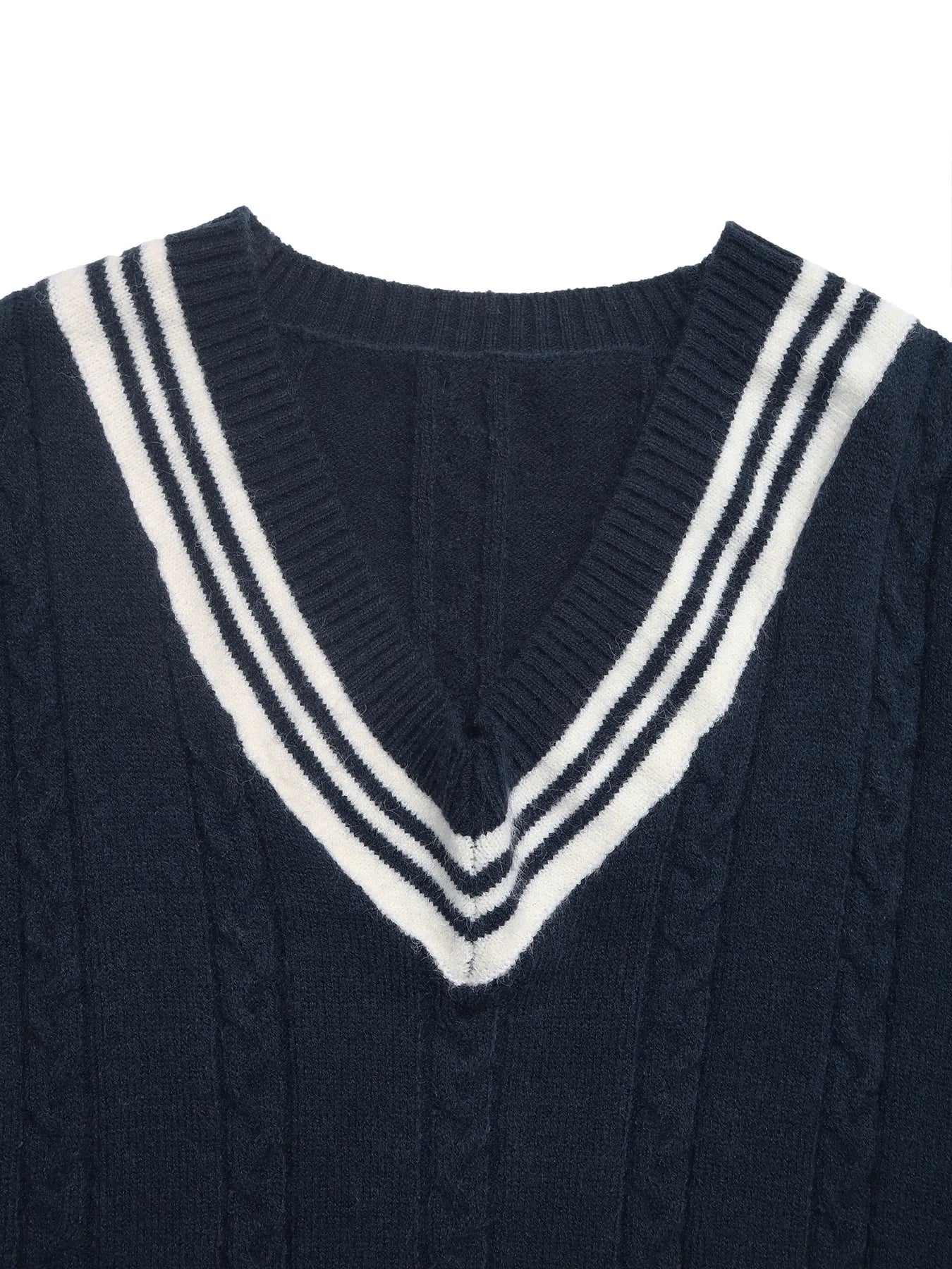 Contrast Striped V-Neck Sweater