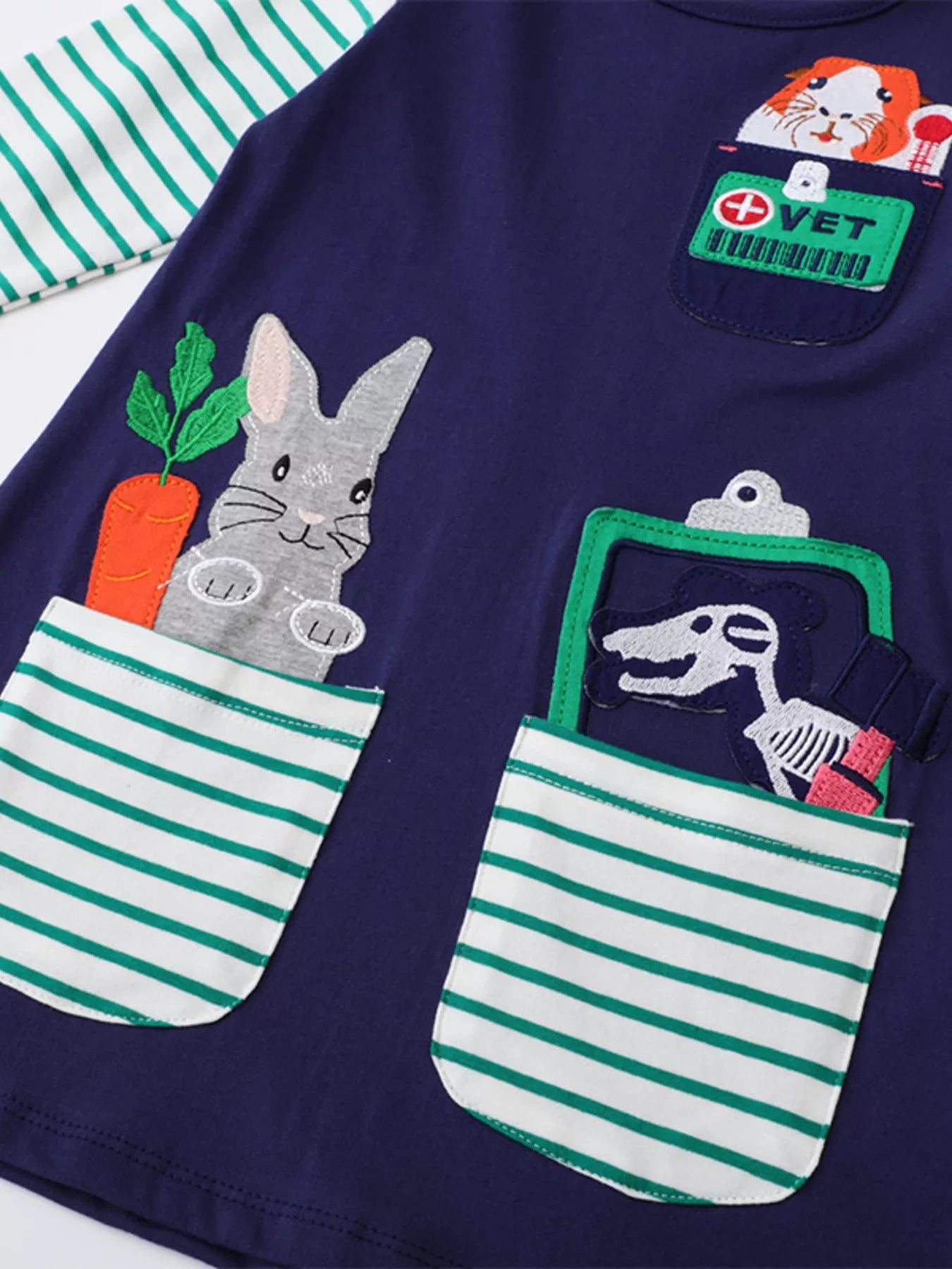 Children's Animal Pocket Embroidered Long Sleeve Dress