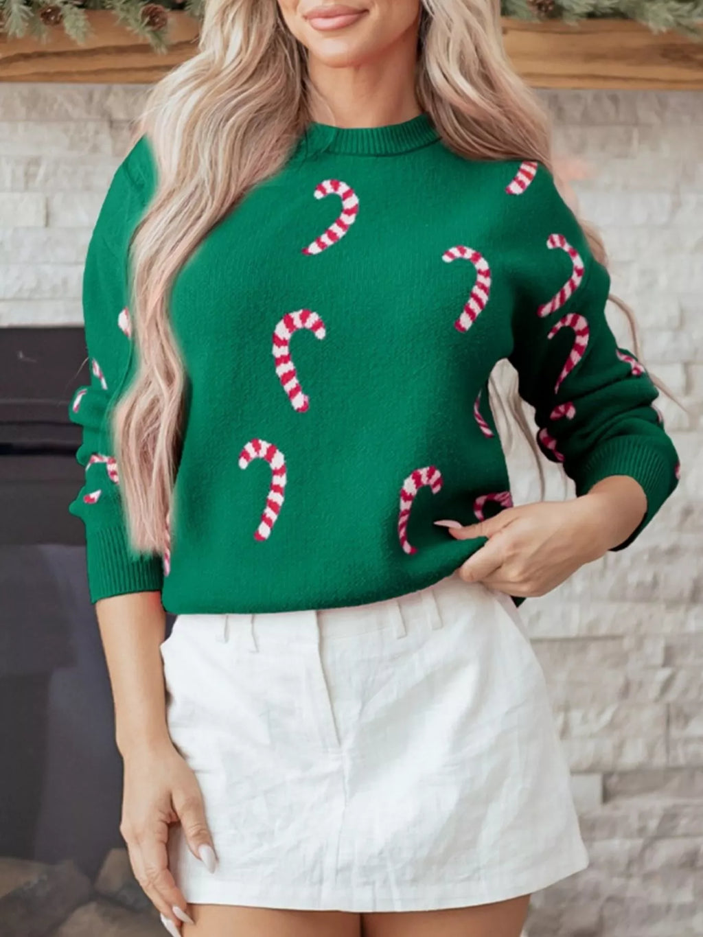 Christmas Candy Cane Holiday Drop Shoulder Sweater