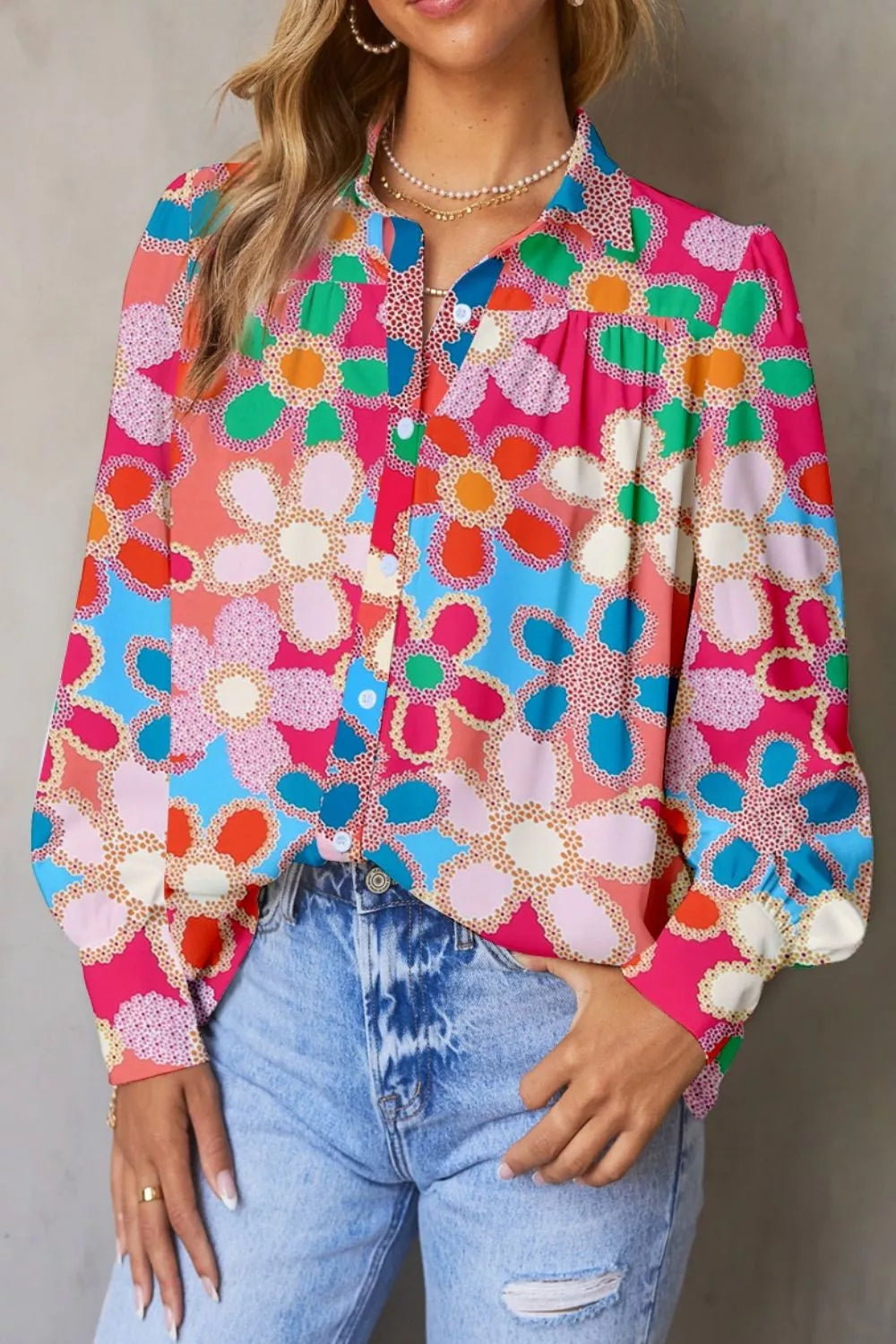 Vibrant Floral Print Long Sleeve Shirt
