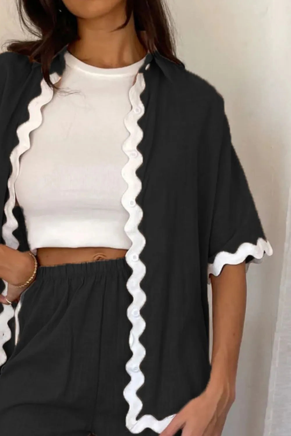 Contrast Trim Half Sleeve Top and Pants Set