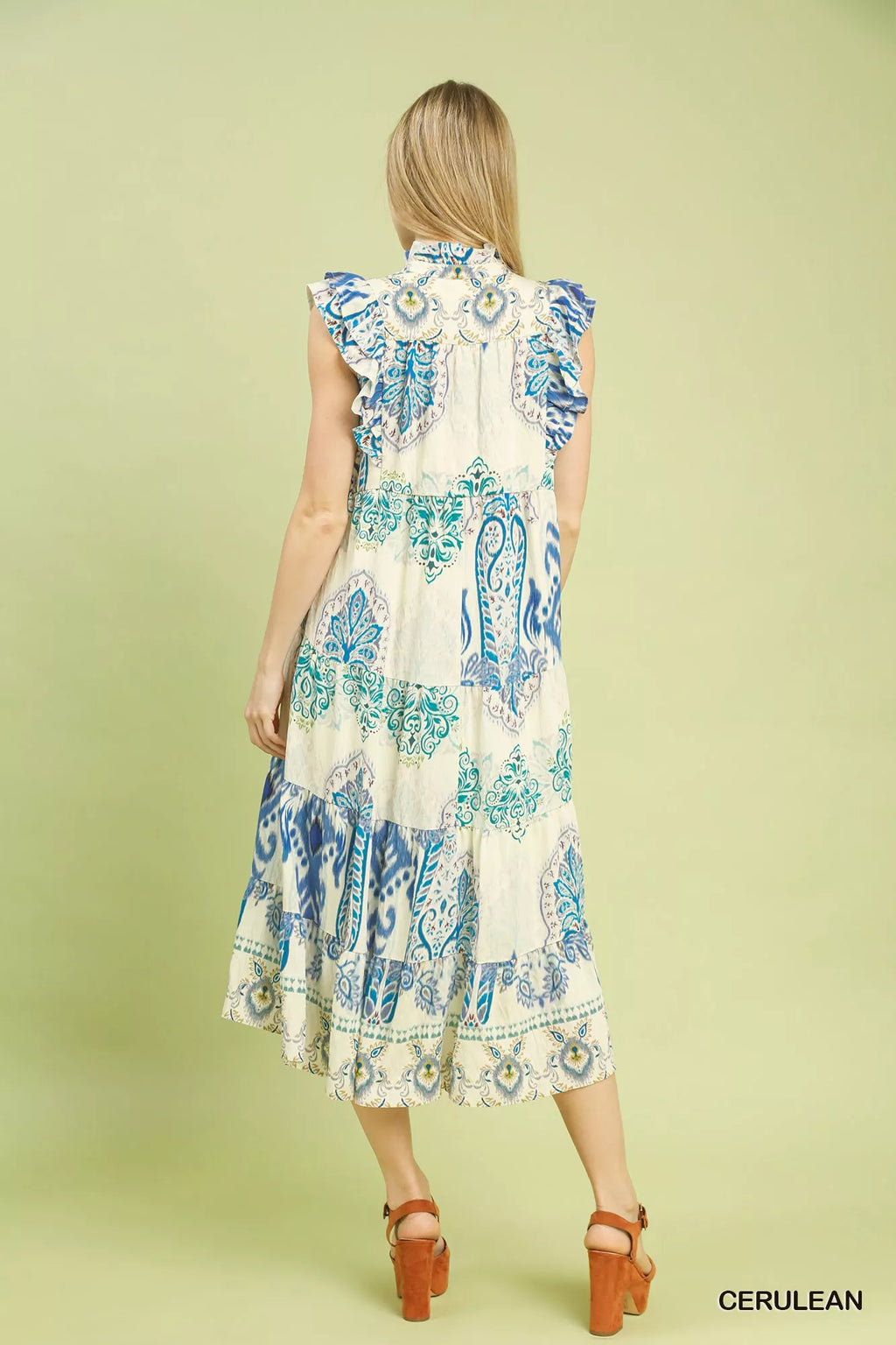 Umgee Boho Boarder Print Ruffle Midi Dress