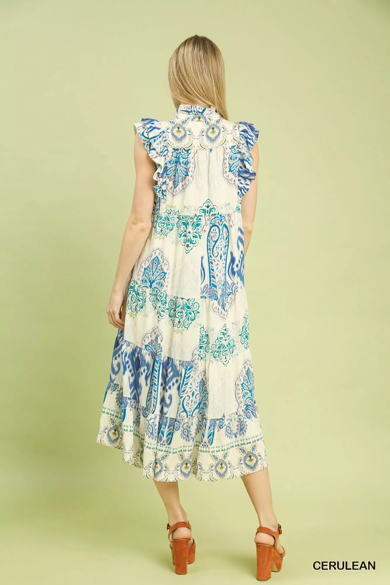 Umgee Boho Boarder Print Ruffle Midi Dress