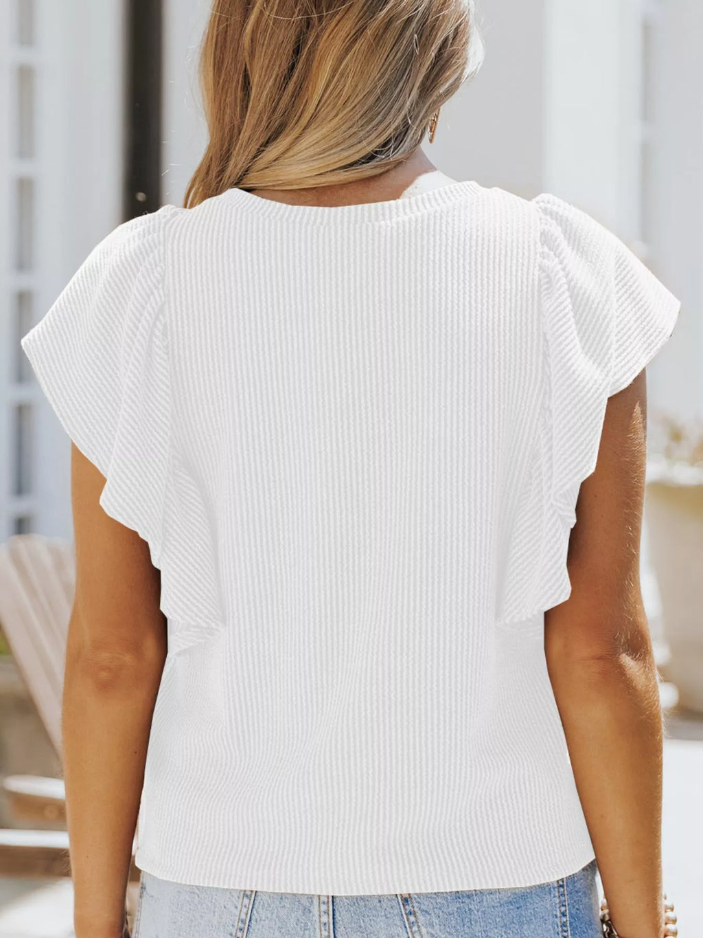 Full Size Ruffled Sleeve Ribbed Knit T-Shirt Plus Size