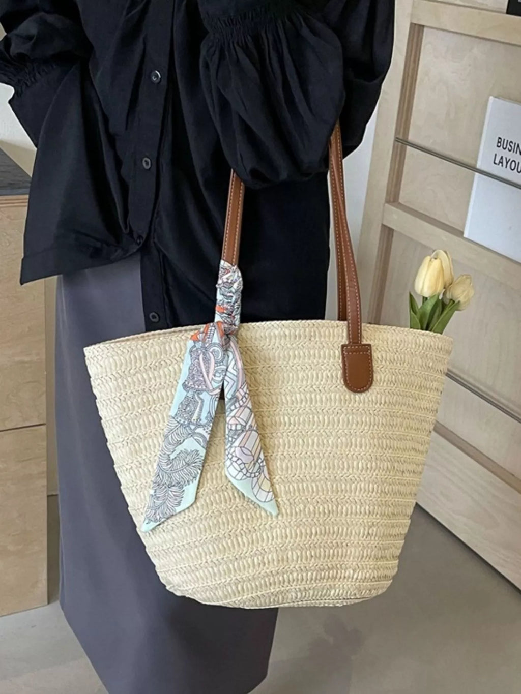 Woven Straw Shoulder Bag