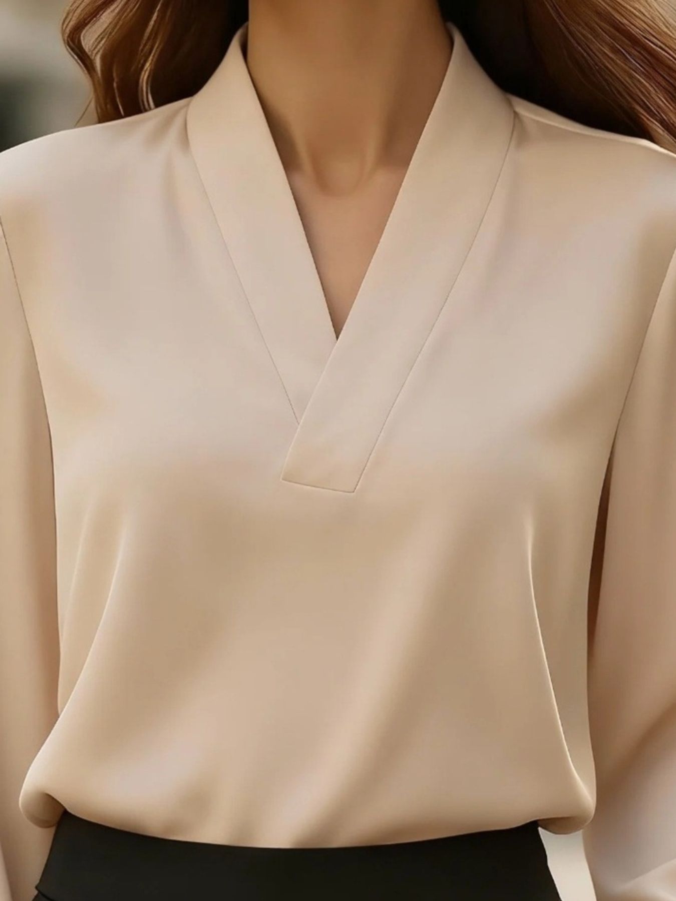 V-Neck Long Sleeve Satin Blouse