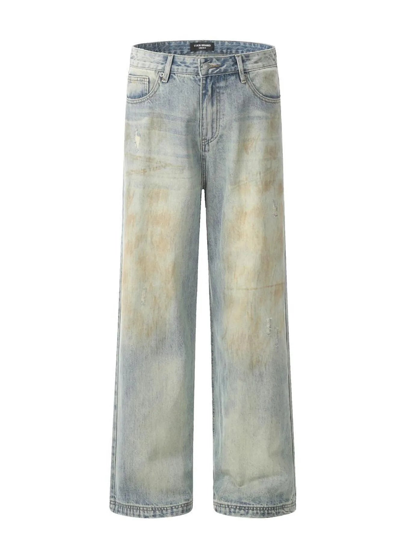 Men's Washed Wide-Leg Distressed Jeans