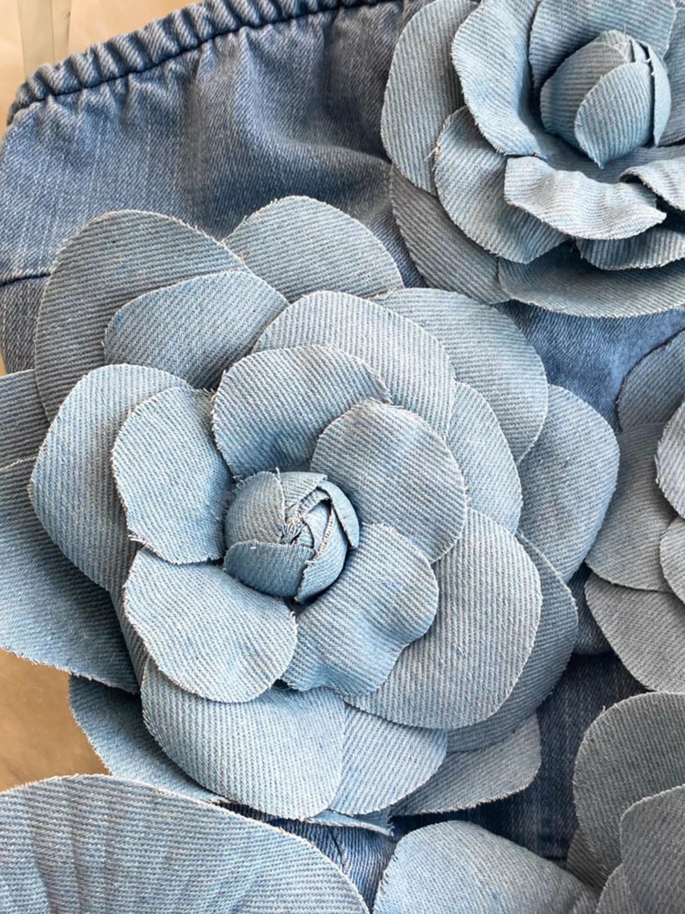 Floral Applique Strapless Denim Dress