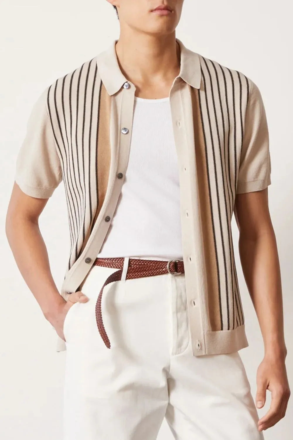 Men's Plus Size Striped Button Up Short Sleeve Shirt