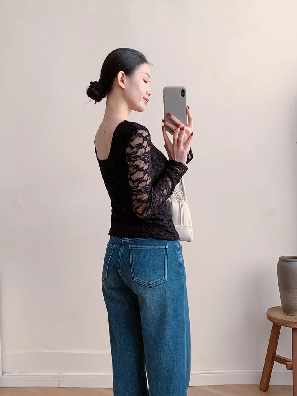 Lace Round Neck Long Sleeve Top