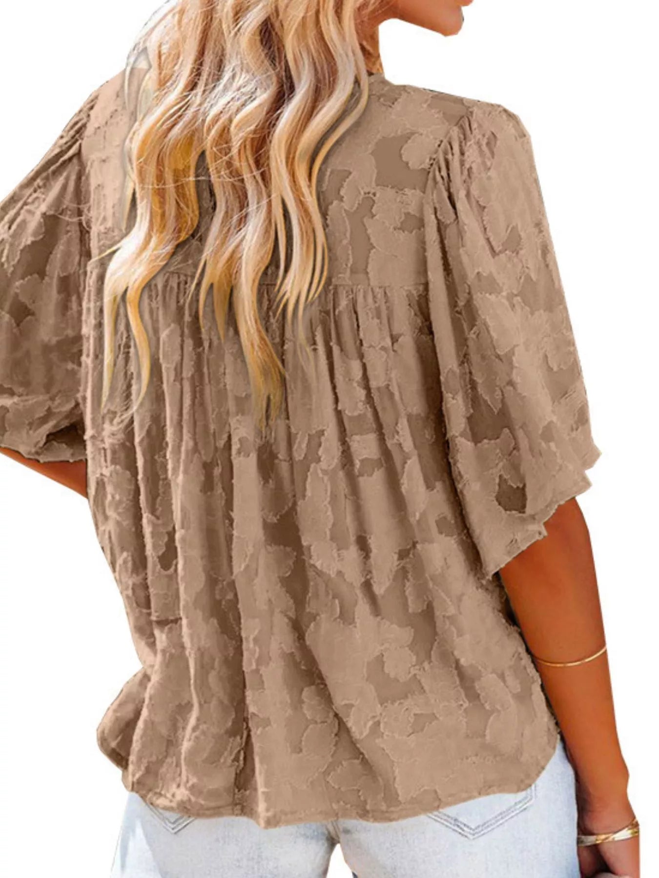 Full Size Textured V-Neck Button-Down Shirt Plus Size