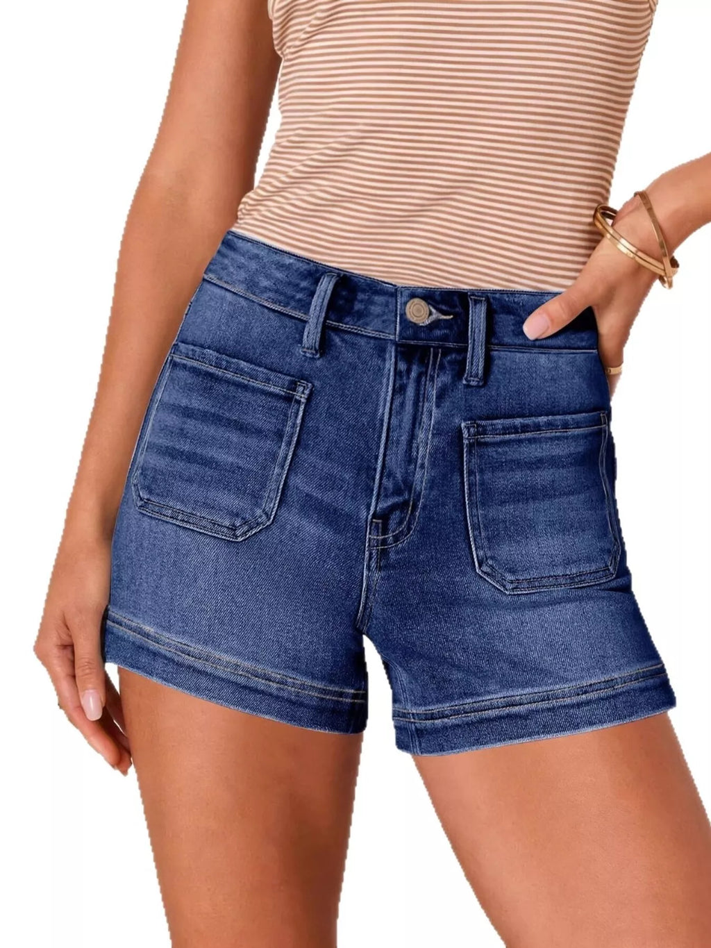 High-Waisted Pocketed Denim Shorts