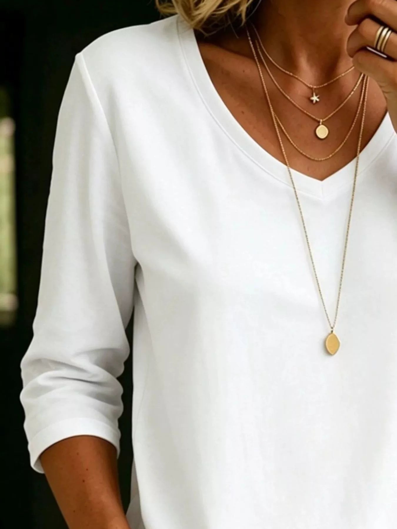Full Size V-Neck 3/4 Sleeve T-Shirt Plus Size