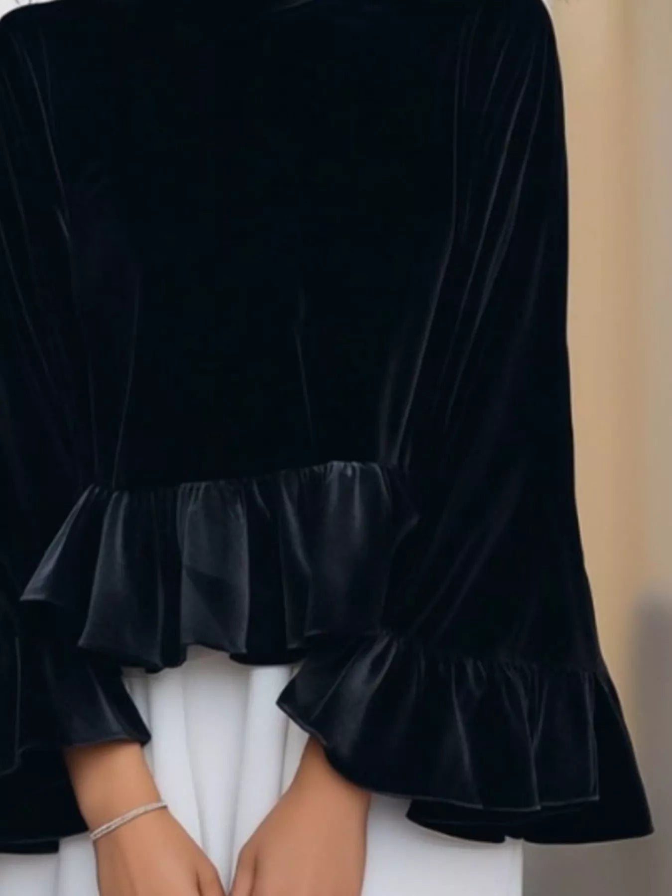 Velvet Ruffle Hem Blouse
