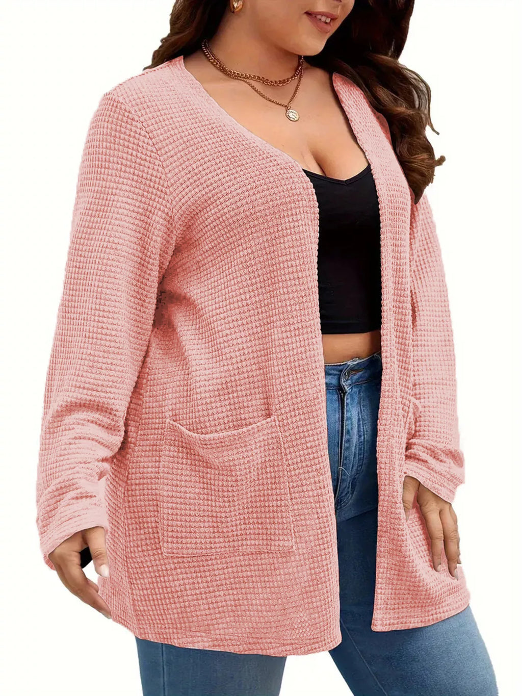 Plus Size Open Front Long Sleeve Knit Cardigan