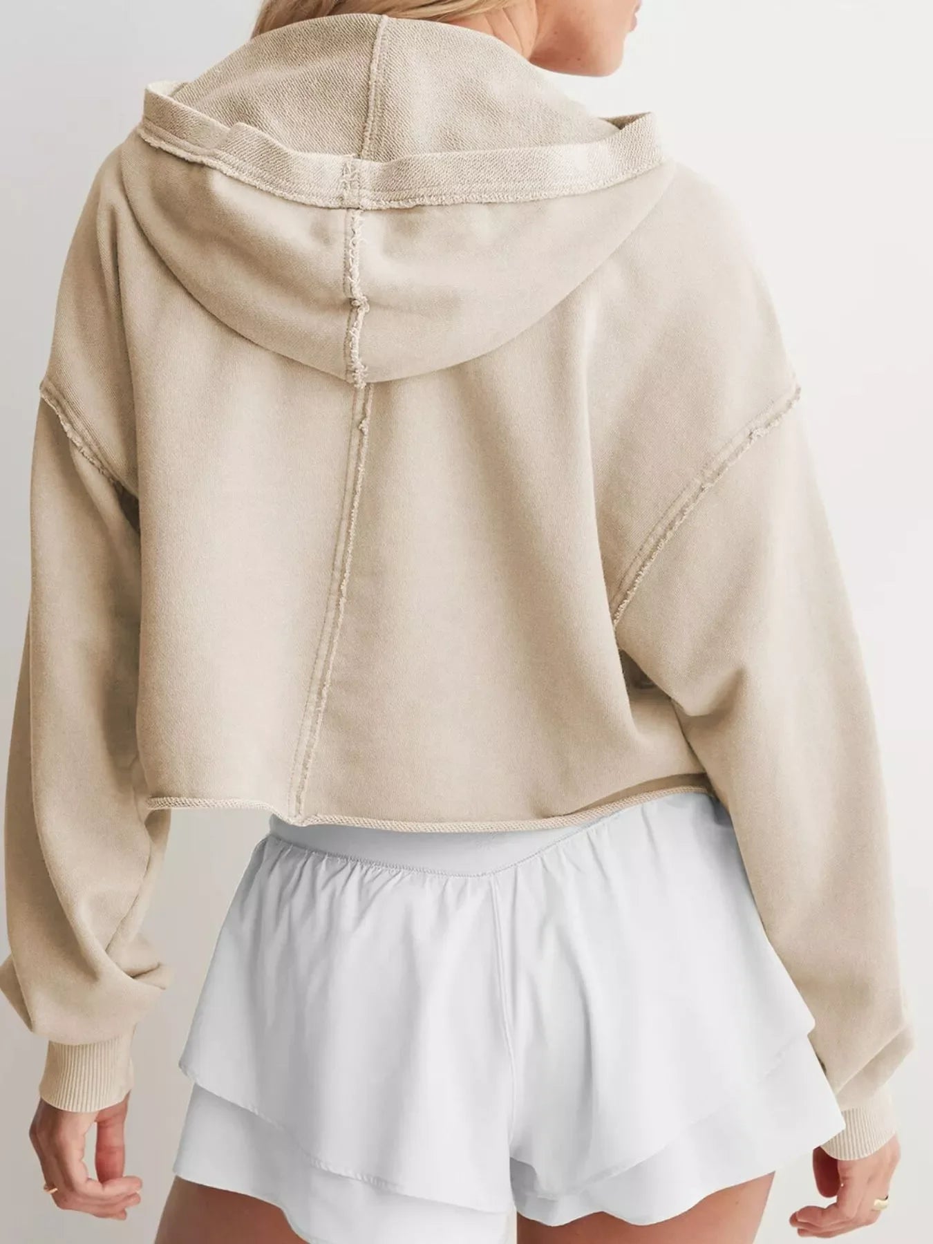 Exposed Seam Dropped Shoulder Hoodie