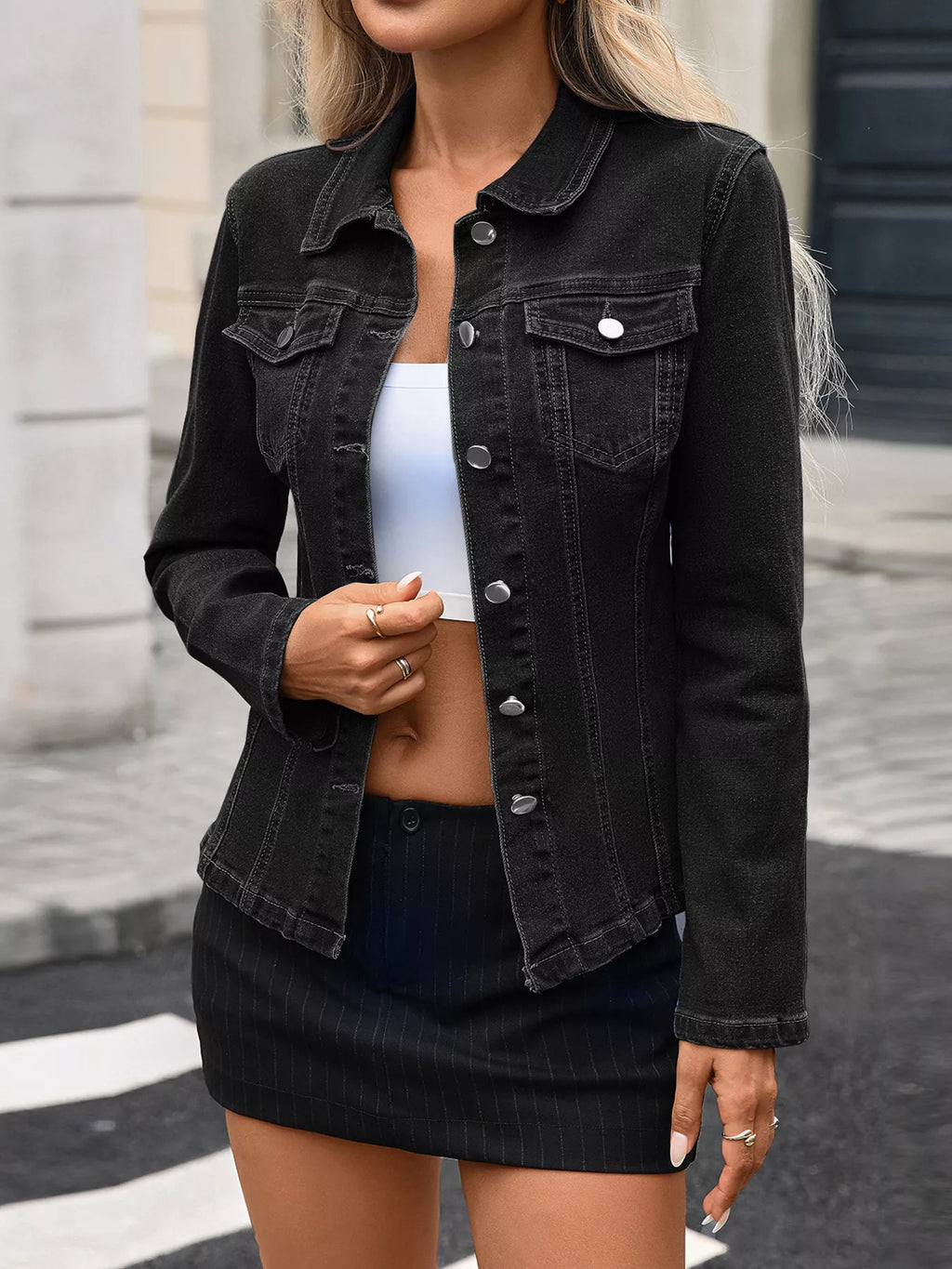 Button Up Long Sleeve Denim Jacket
