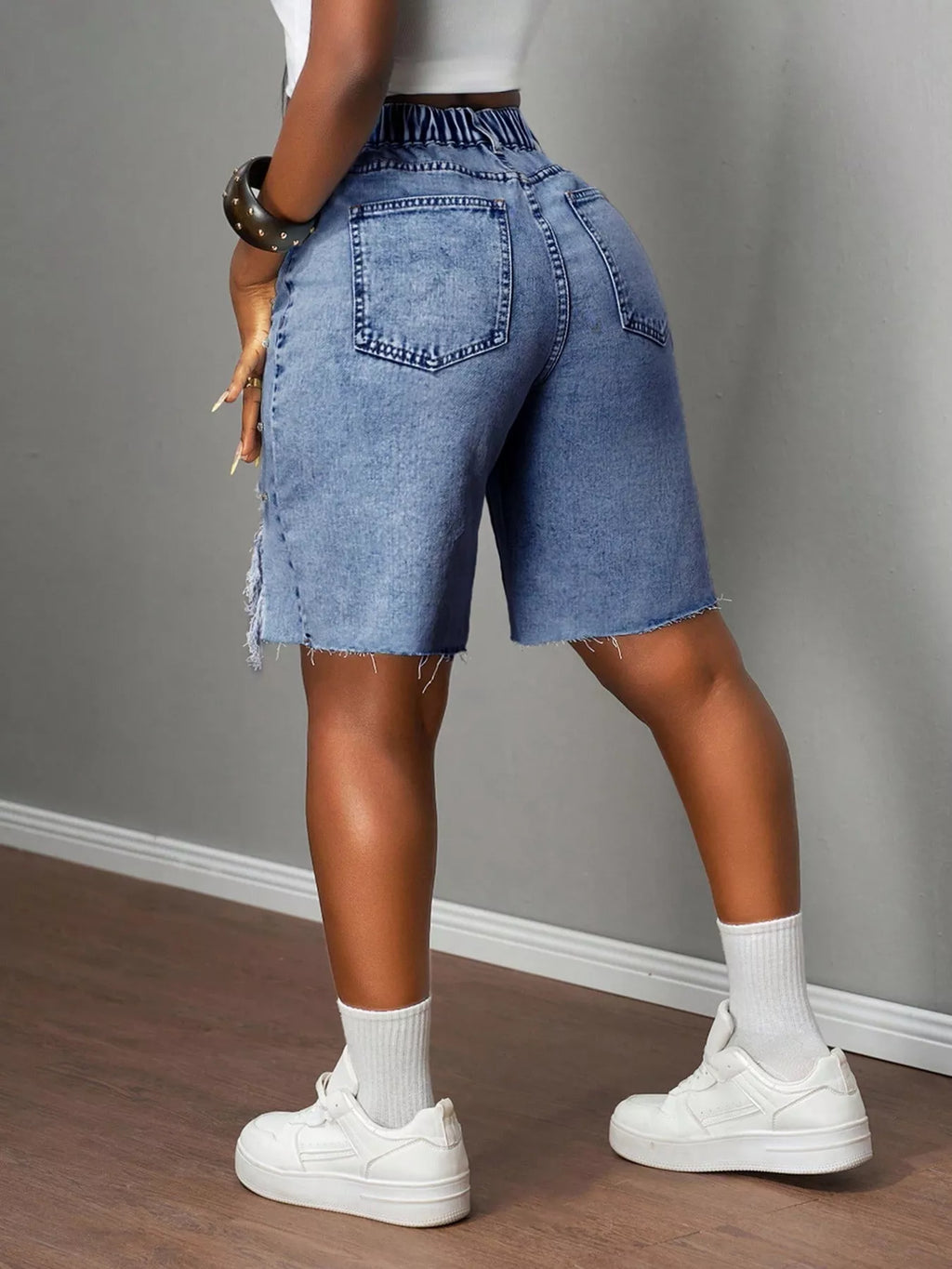 Distressed Rhinestone Denim Shorts