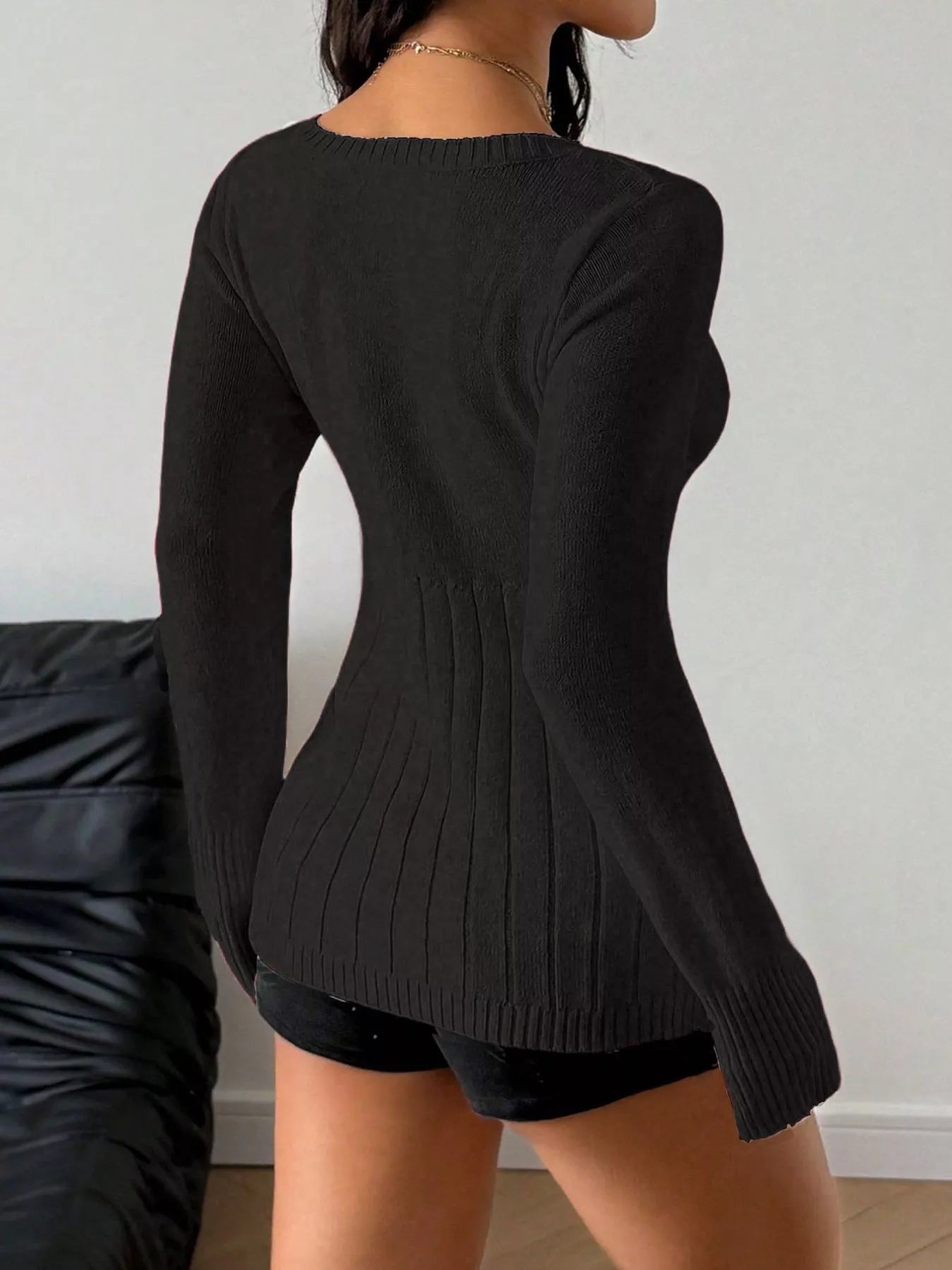 Cable Knit Button-Front Fitted Sweater