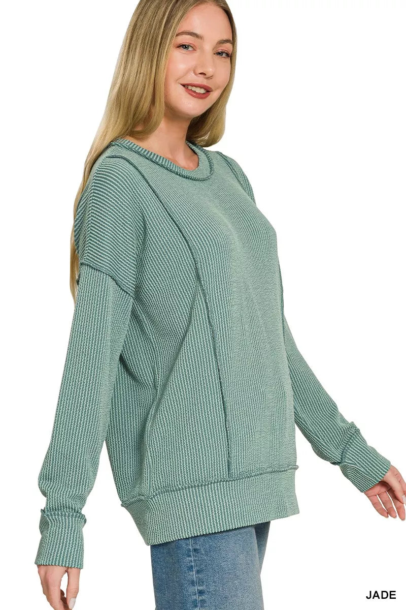 Zenana Corded Rib Long Sleeve Round Neck Top