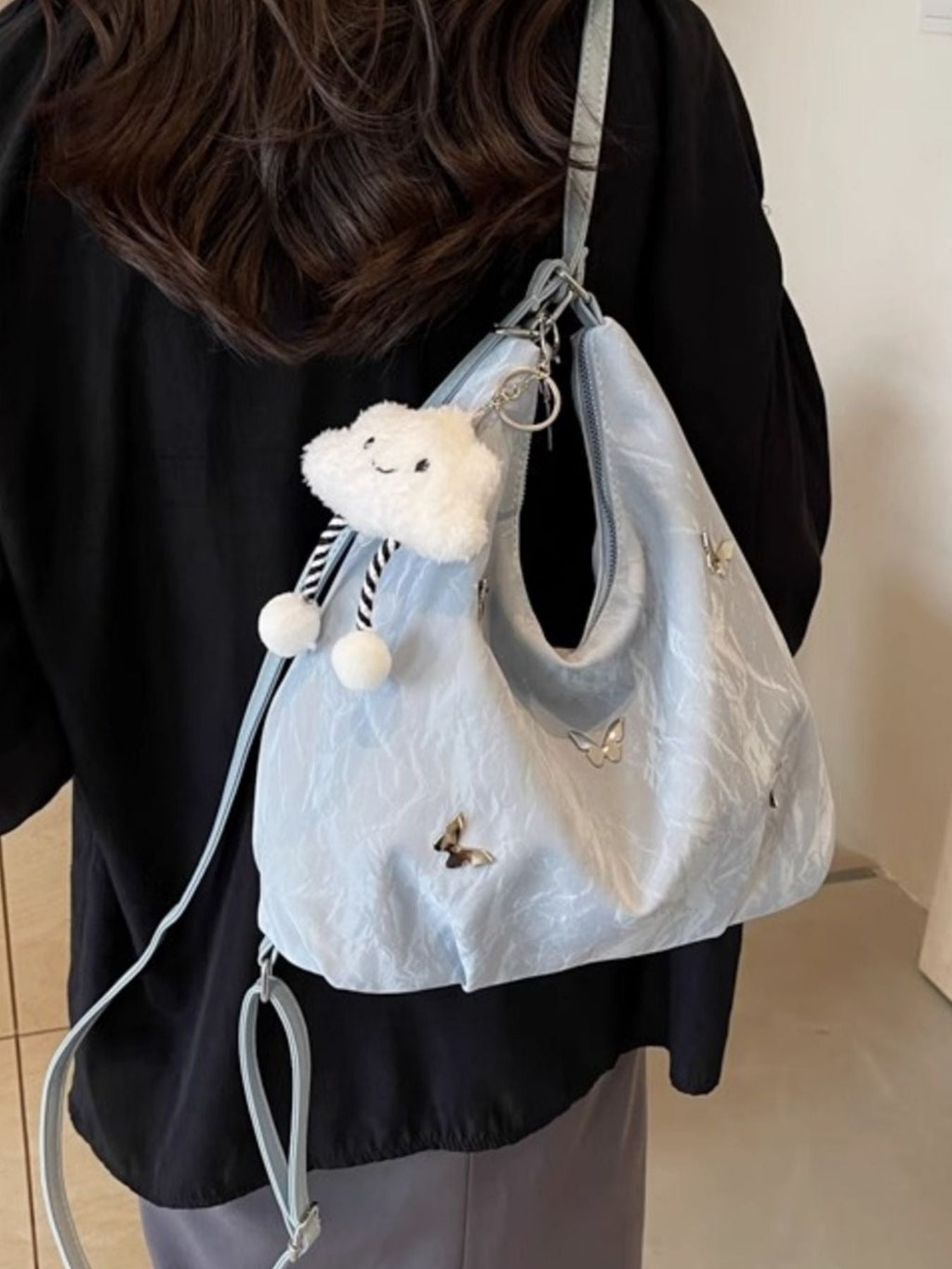 Convertible Cloud Charm Decor Shoulder Bag