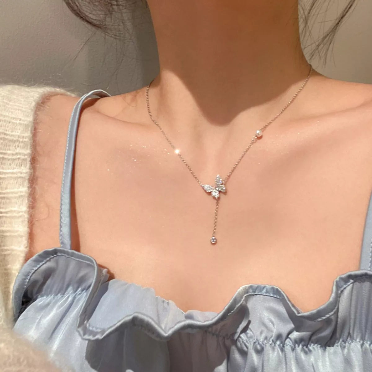 925 Sterling Silver Zircon Butterfly Necklace