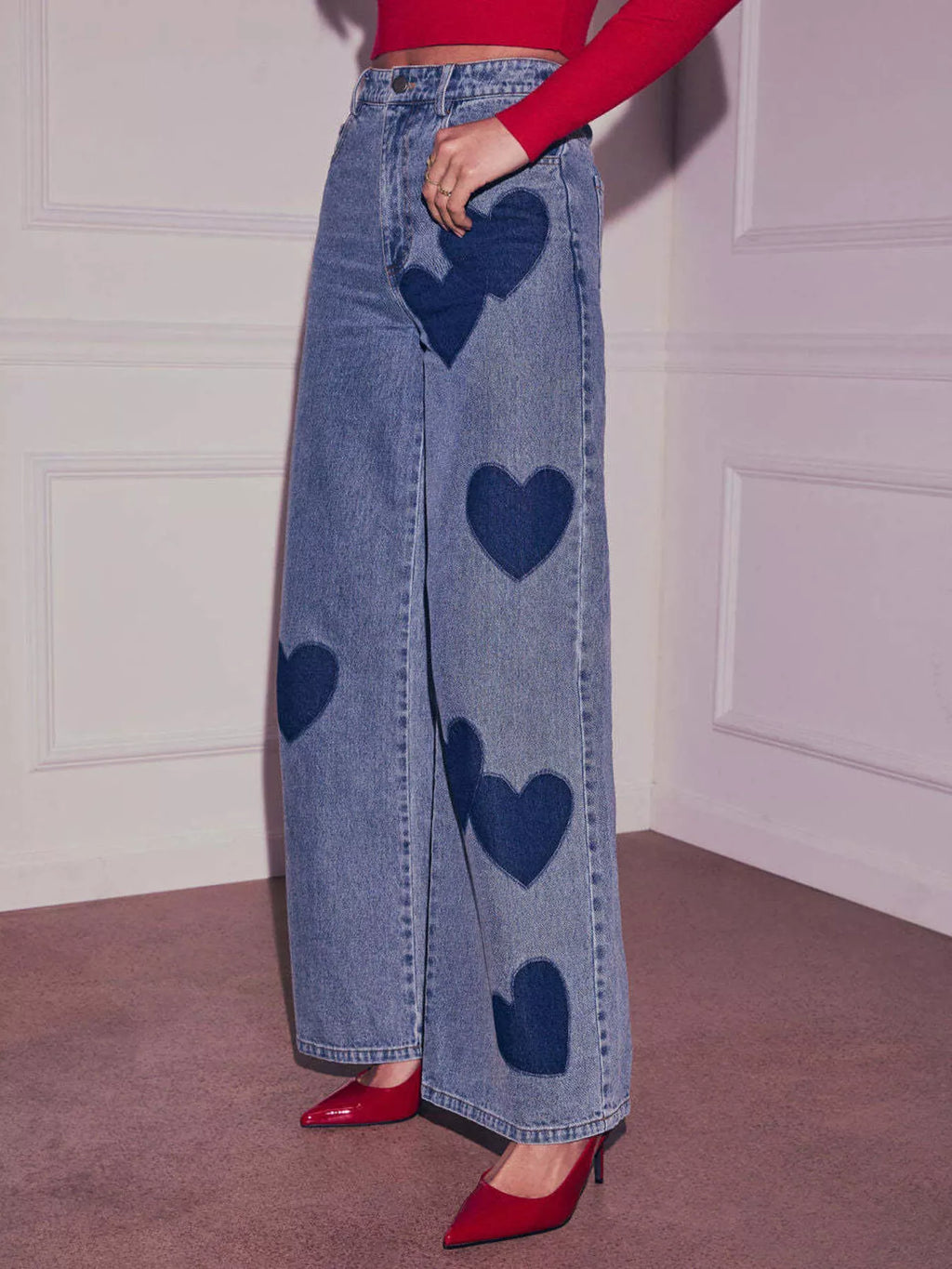 Heart High Waist Wide Leg Jeans