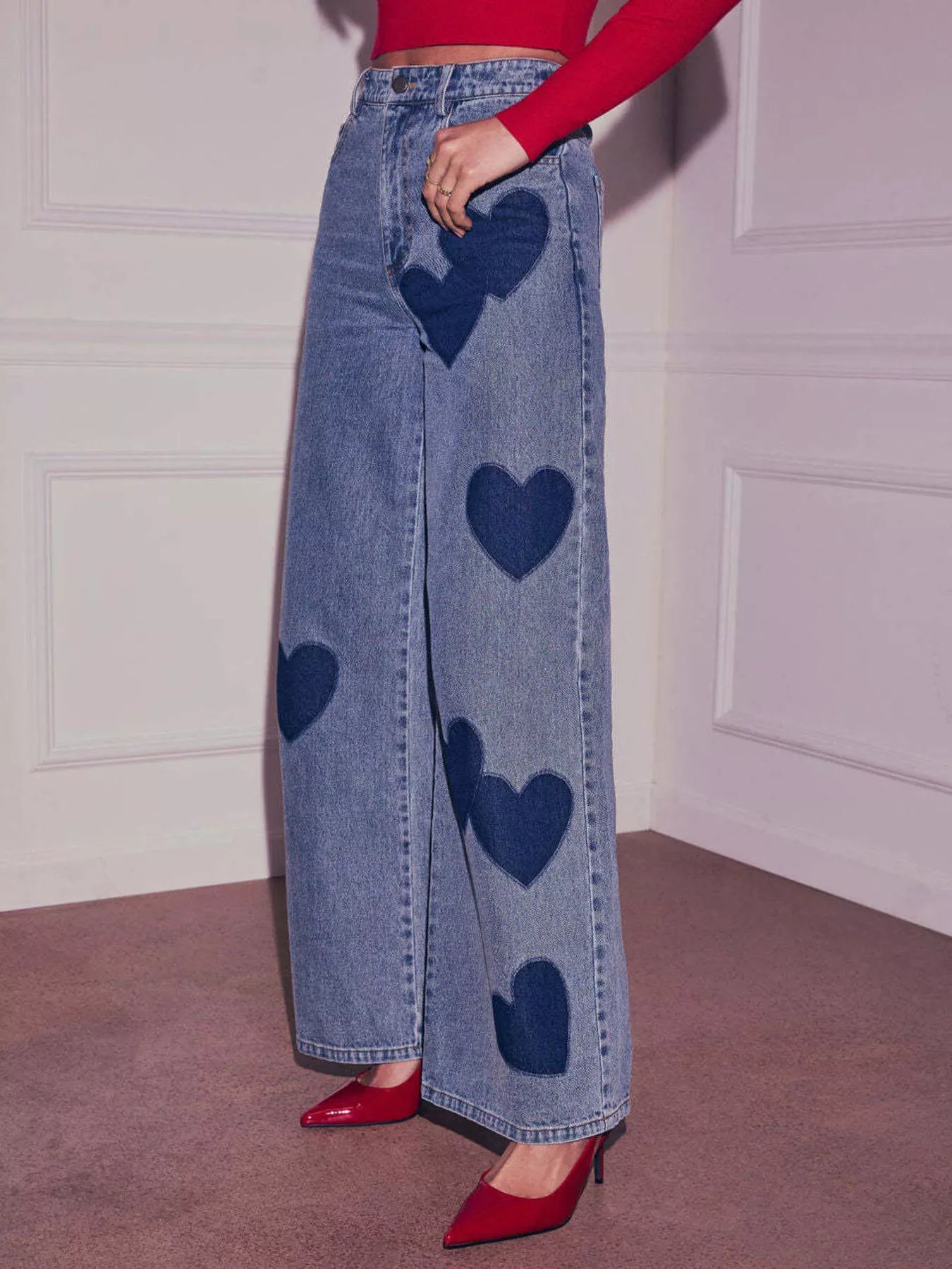 Heart High Waist Wide Leg Jeans