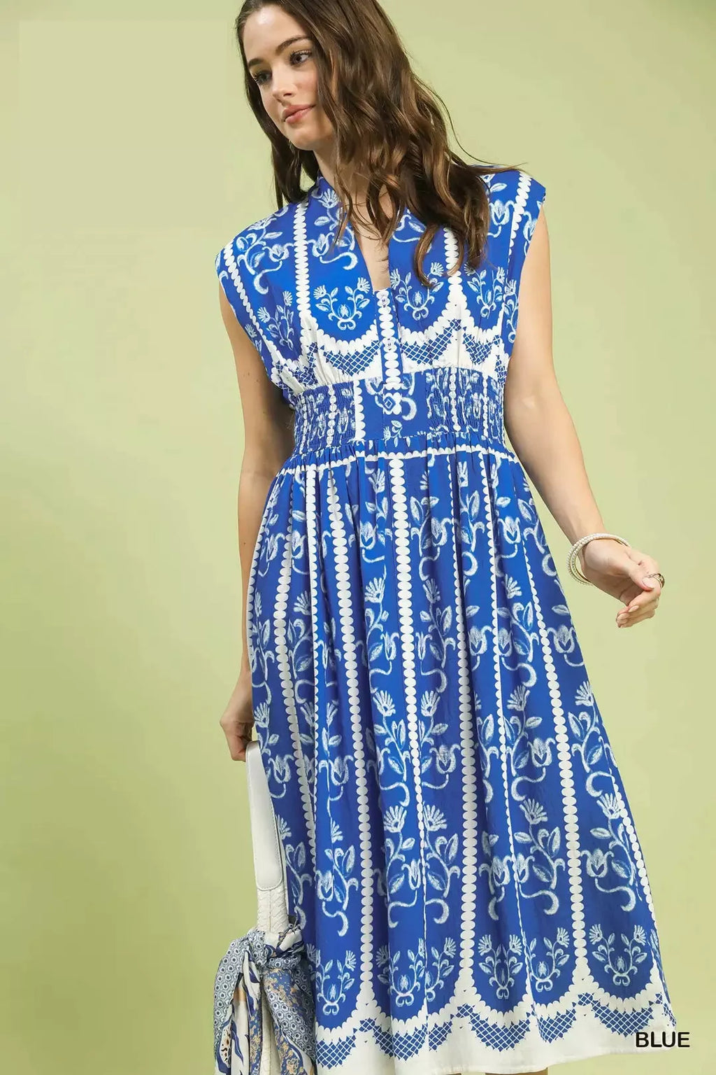 Umgee Sleeveless Smocked Midi Dress
