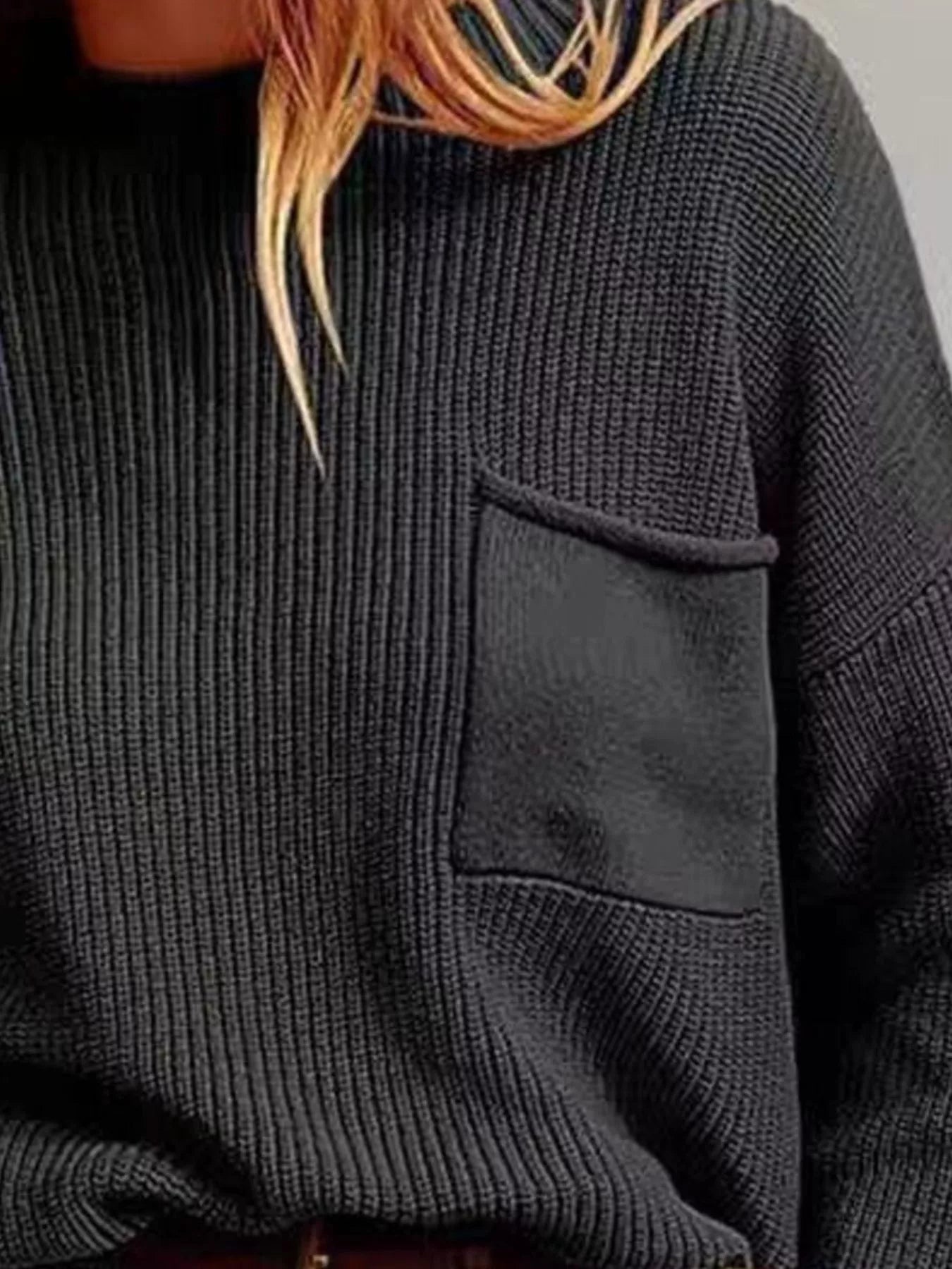 Pocket Detail Dropped Shoulder Sweater
