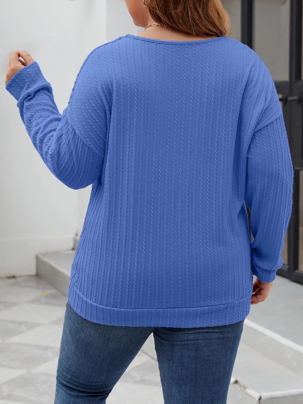 Plus Size V-Neck Dropped Shoulder Blouse