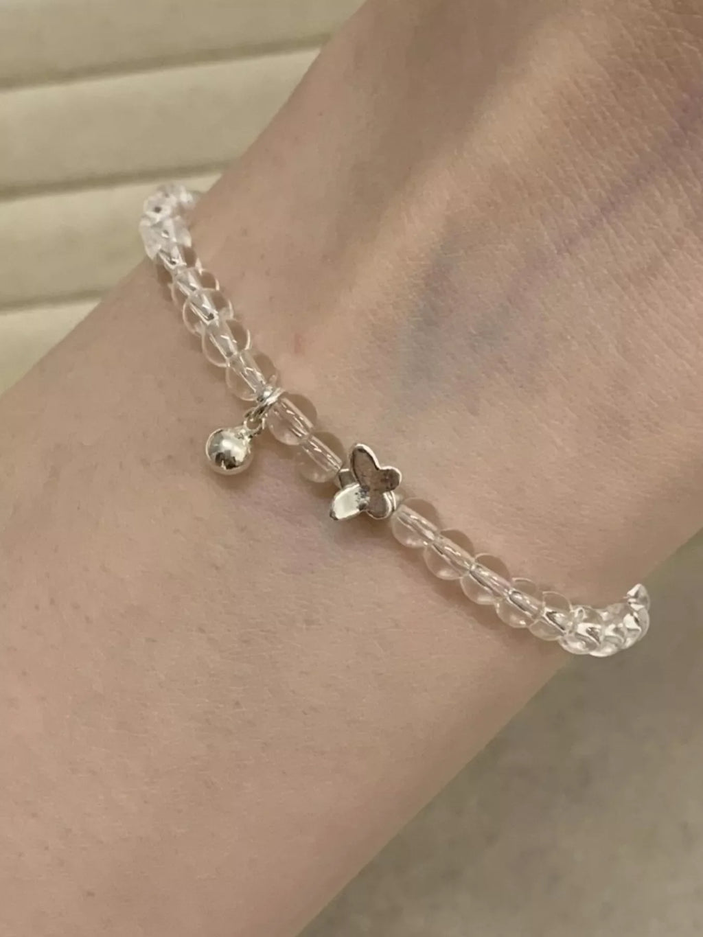 Crystal Beaded Bracelet with Butterfly Charm