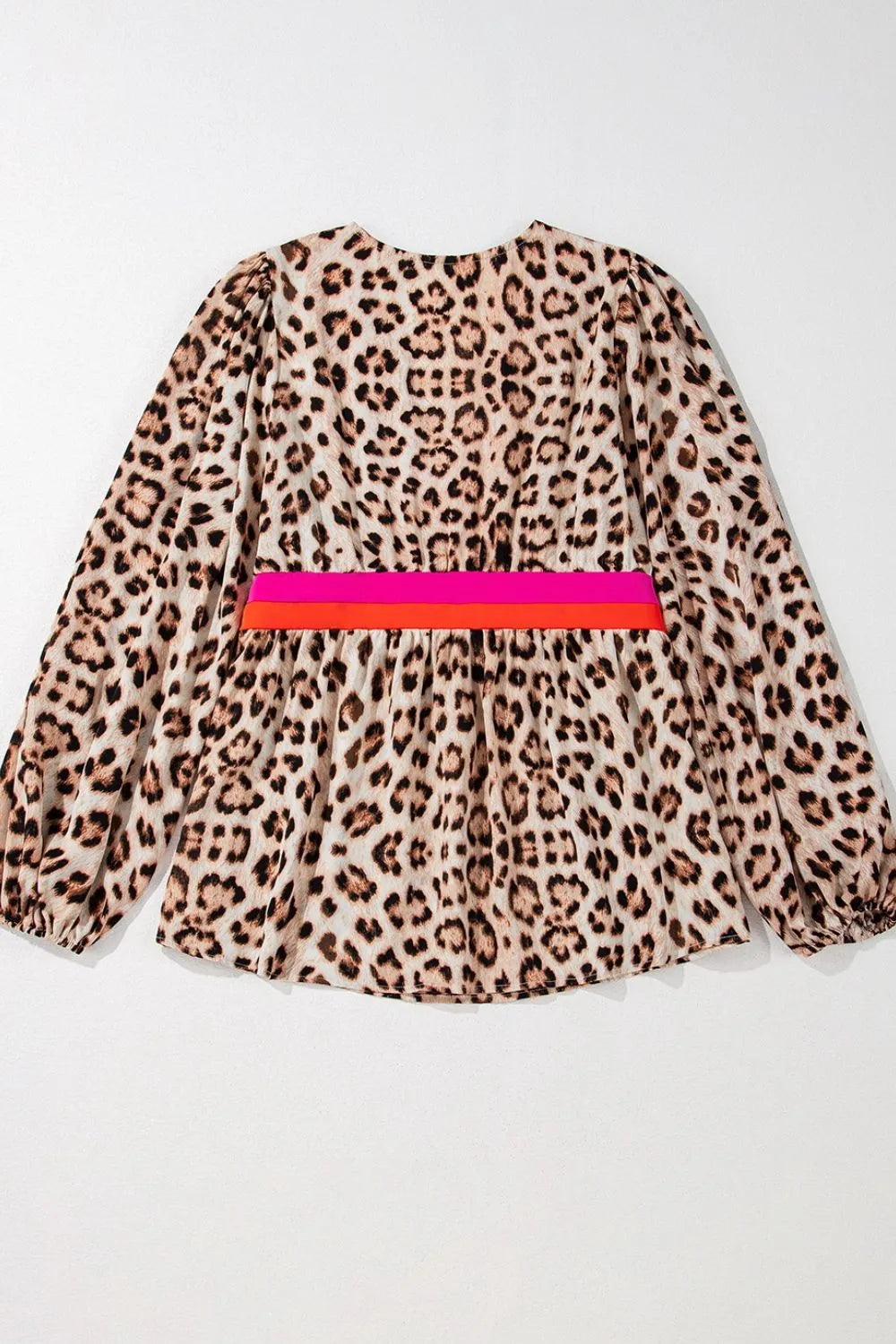Leopard Print V-Neck Blouse with Contrast Trim