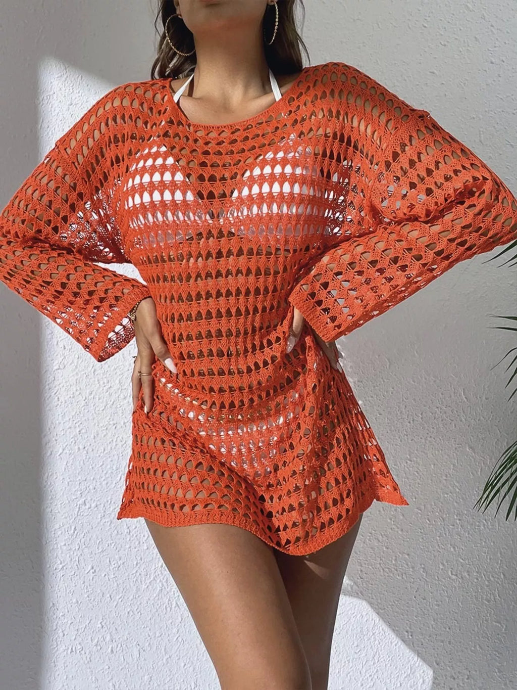 Crochet Knit Long Sleeve Cover-Up
