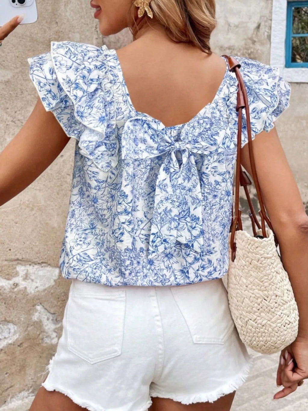 Floral Print Ruffle Trim Blouse