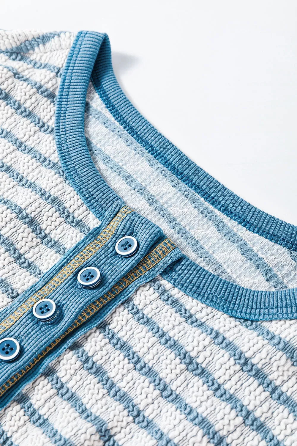 Striped Textured Knit Button Detail Top