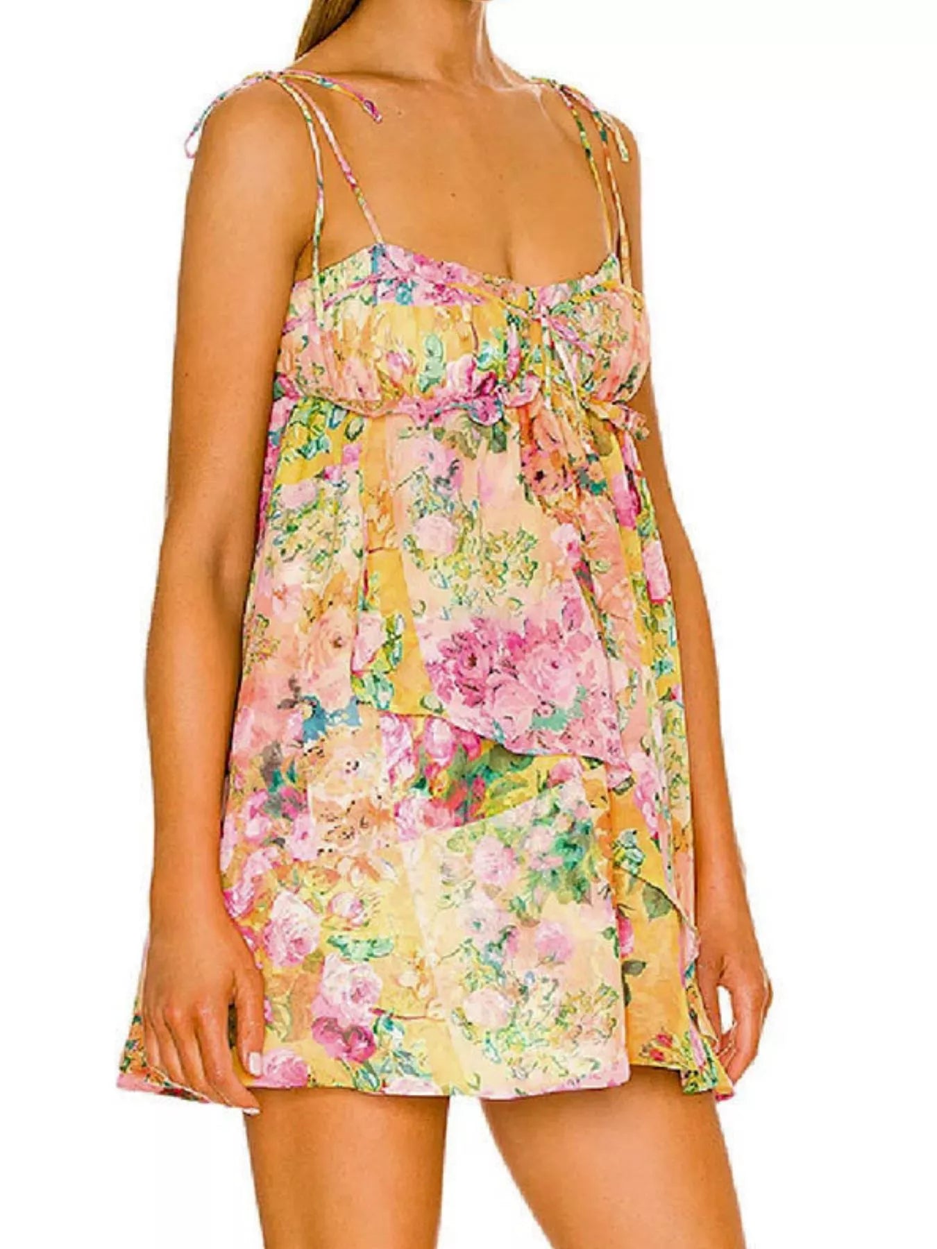 Floral Print Tie-Shoulder Mini Dress