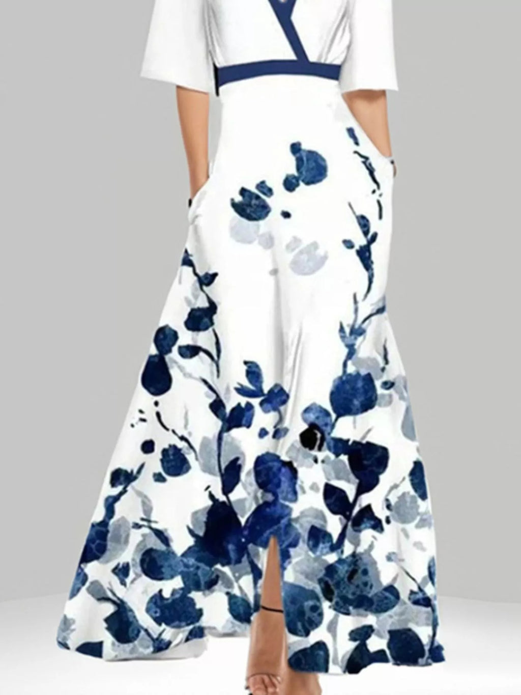 Floral Print Half Sleeve Maxi Dress with Pockets