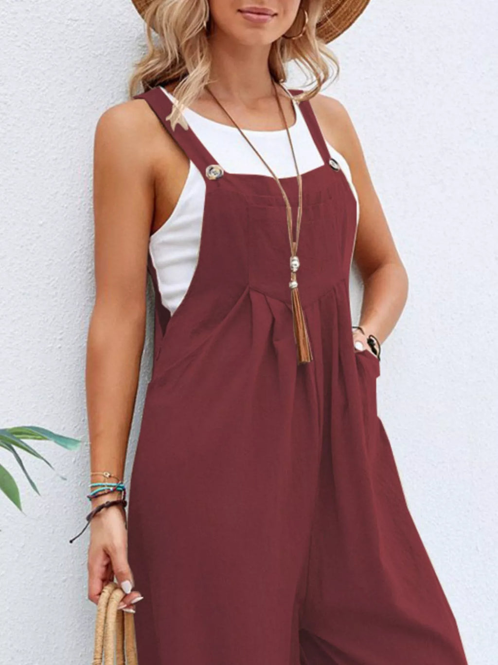 Full Size Casual Wide-Leg Overalls with Pockets Plus Size