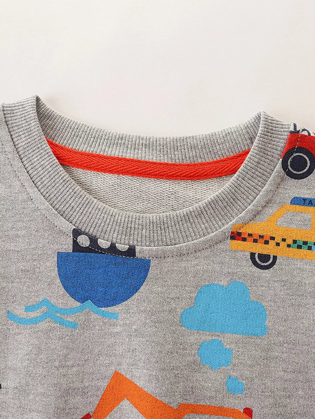 Children's Transportation Print Round Neck Sweatshirt
