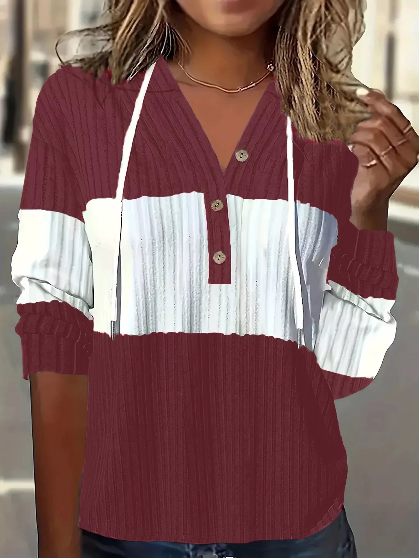 Color Block Drawstring Long Sleeve Hoodie