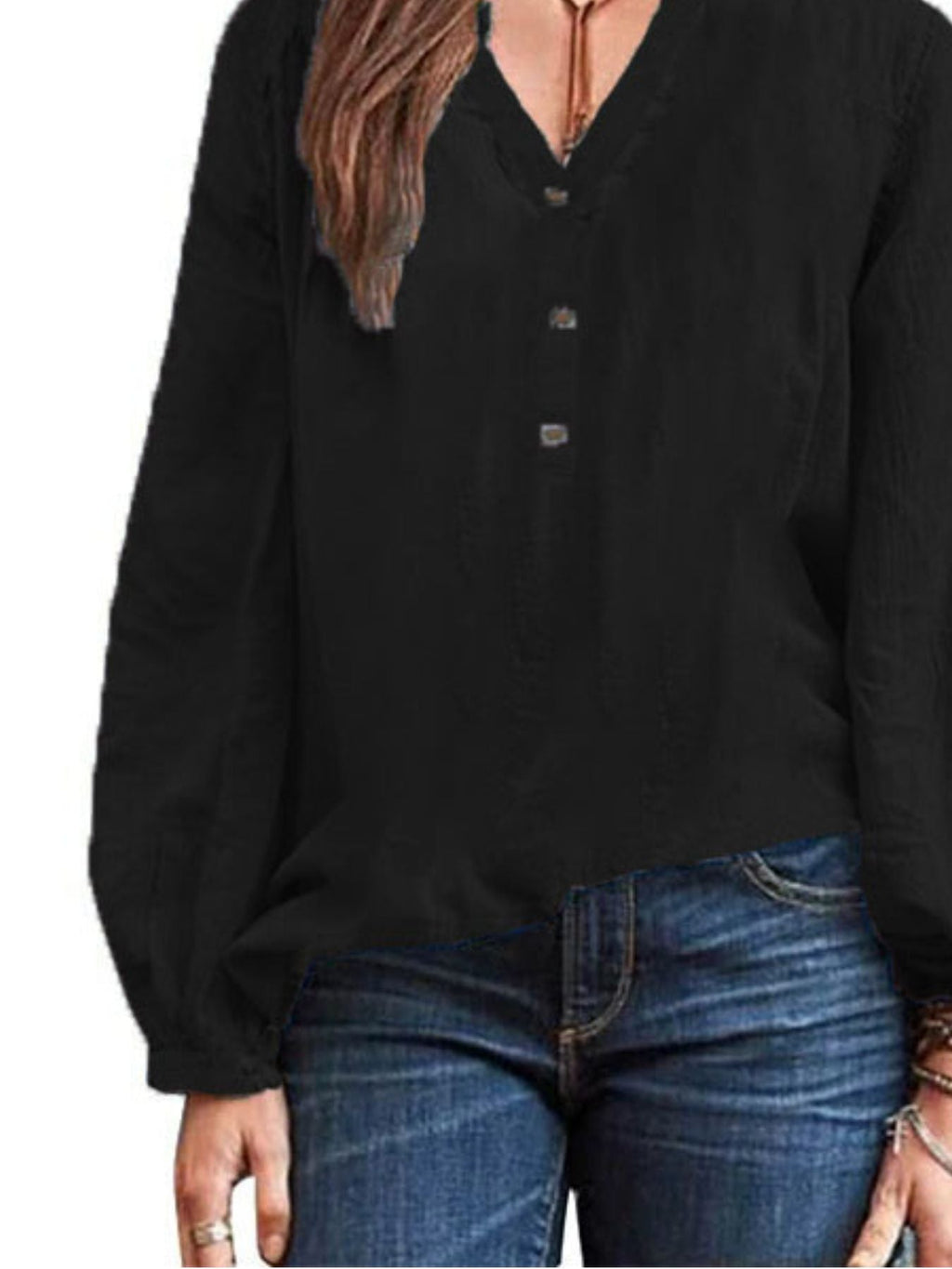 Full Size Notched Long Sleeve Blouse Plus Size