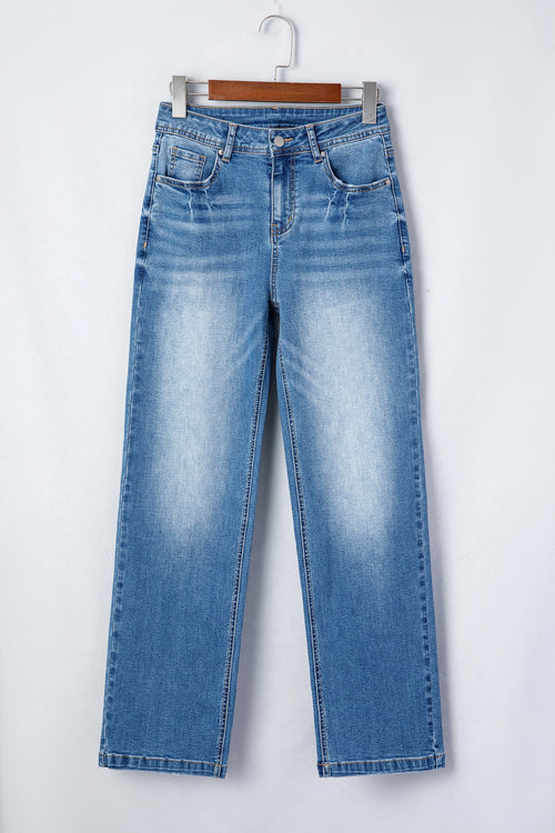 Acid Wash Denim Straight Leg Jeans