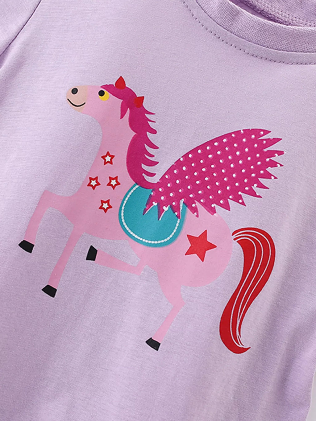Children's Cute Cartoon Horse Graphic Top with Ruffle Hem