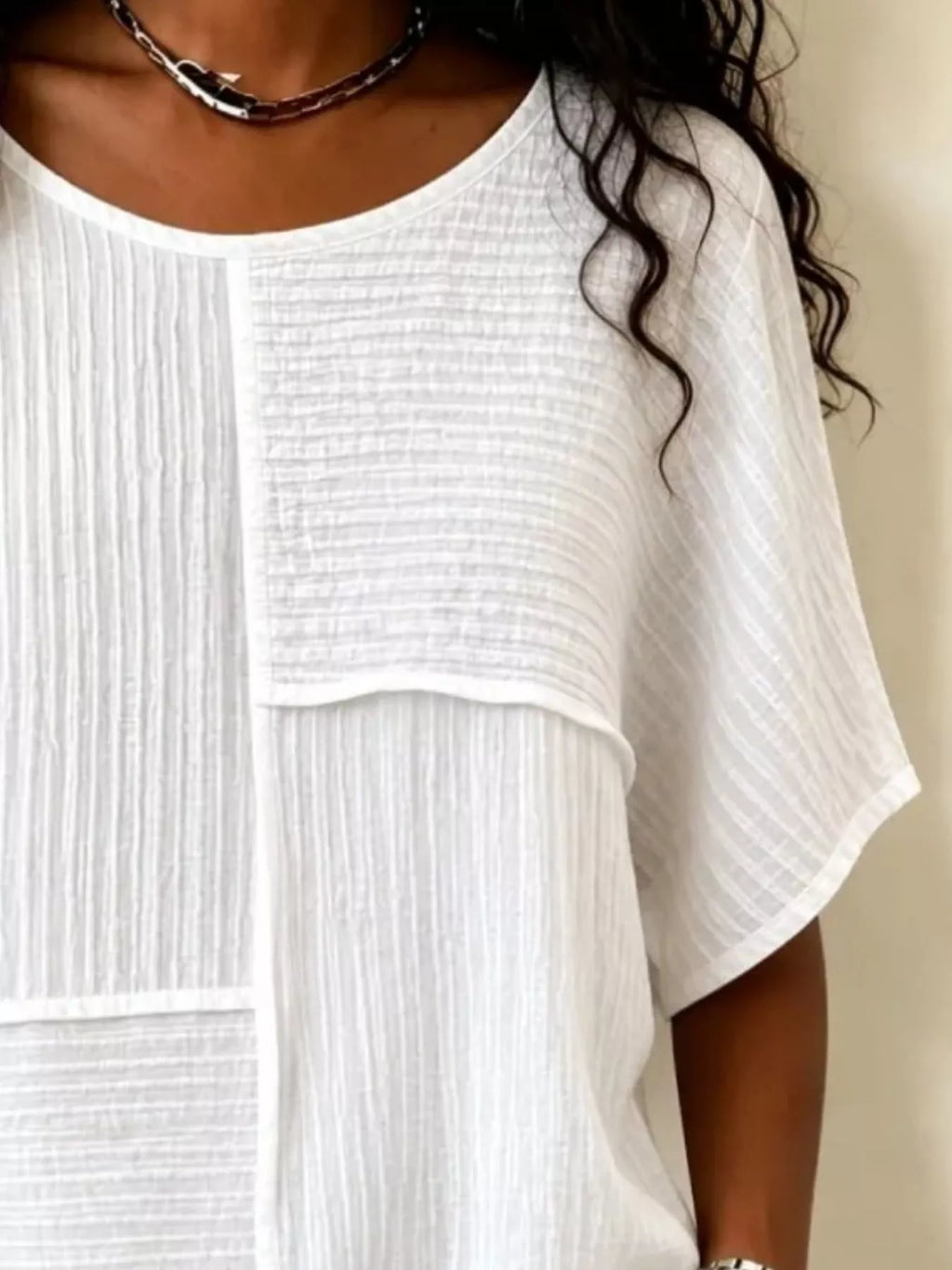 Full Size Texture Round Neck Half Sleeve Blouse Plus Size