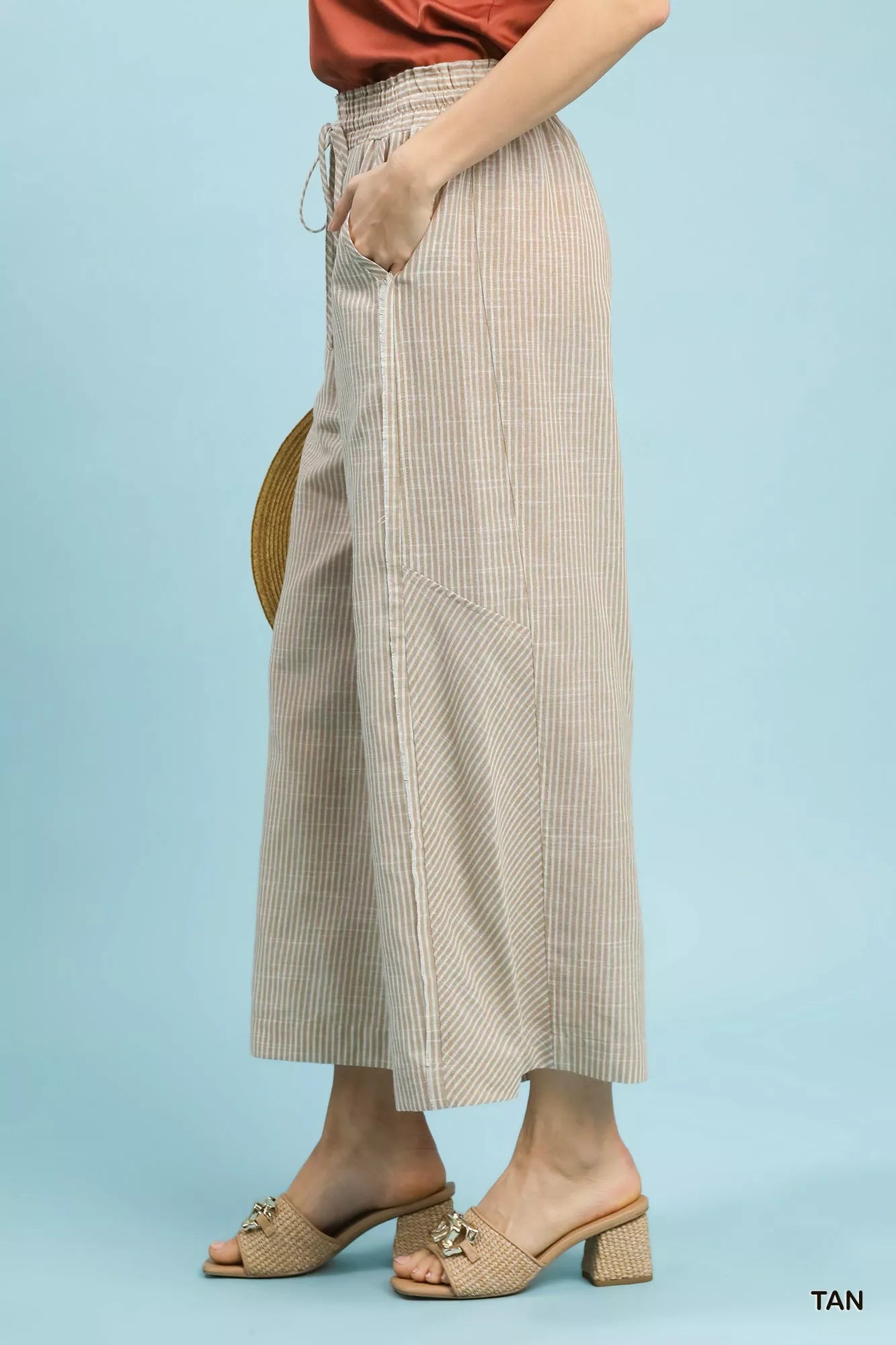 Umgee Linen Blend Striped Wide Leg Pants