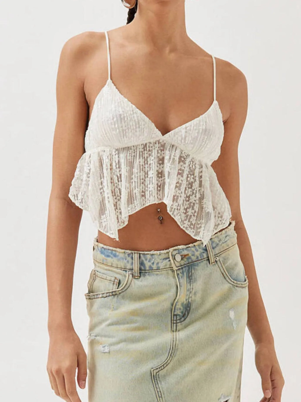 Lace Cropped Cami with Flowy Hem