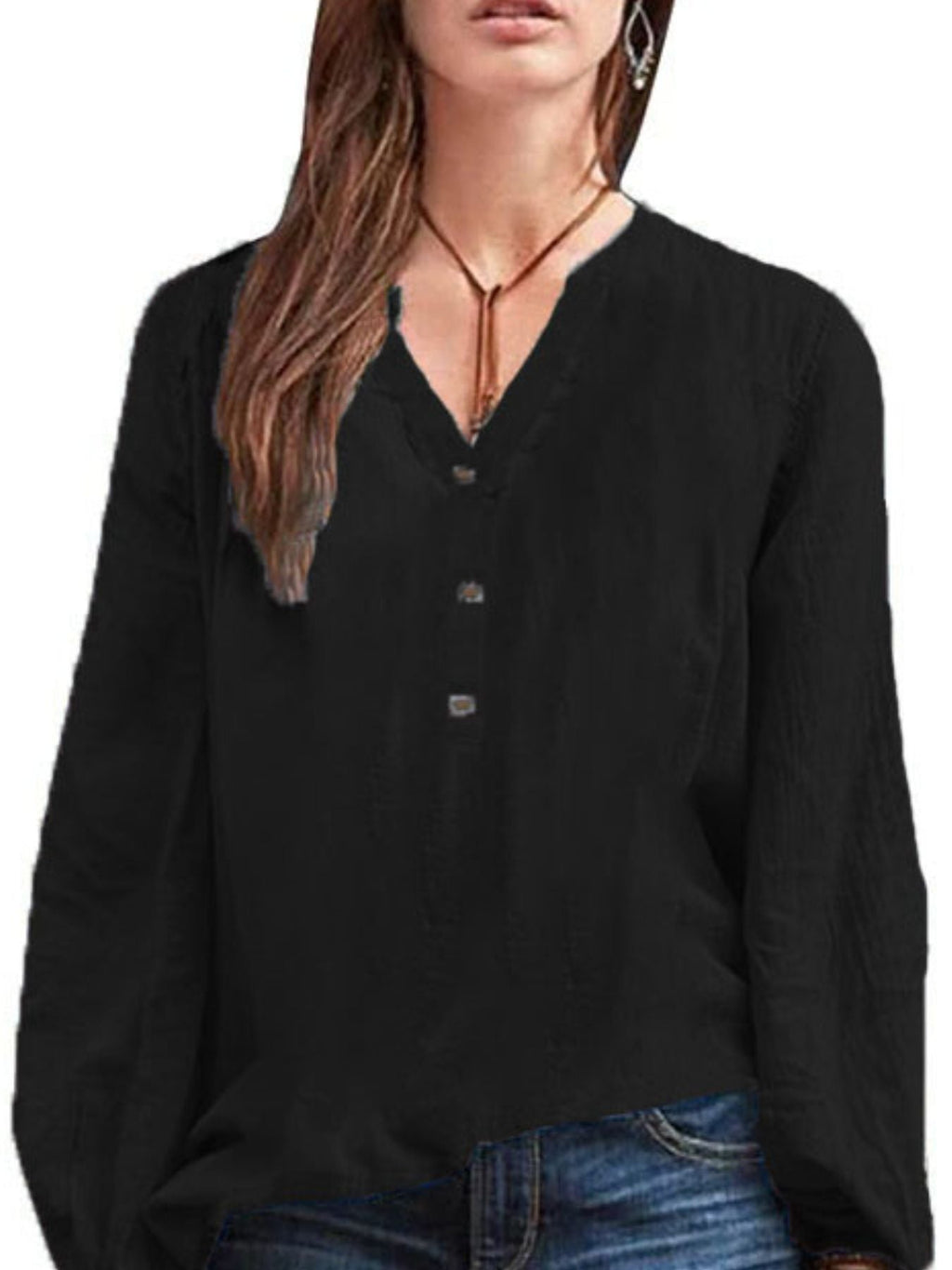 Full Size Notched Long Sleeve Blouse Plus Size